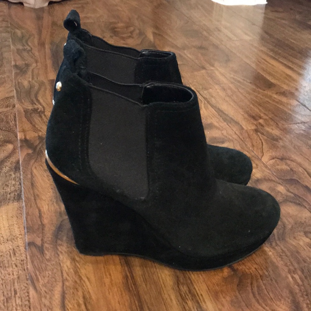 Black suede wedge booties